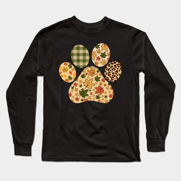 Leopard Thanksgiving Leaves Dog Paw Lover Thanksgiving Women Long Sleeve T-Shirt by Jhon Towel